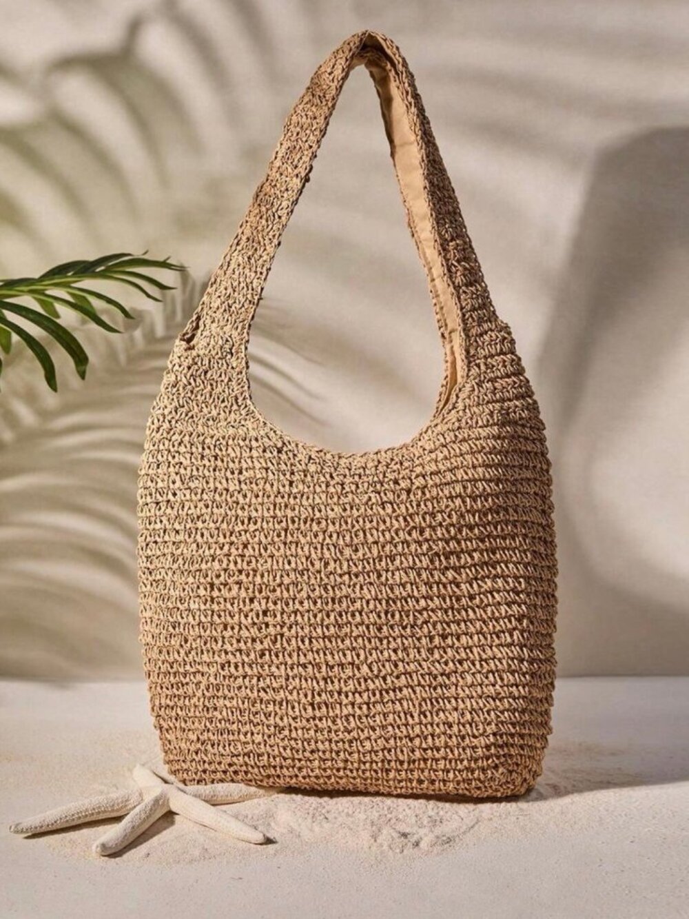 Women's Woven Straw Hobo Shoulder Bag Tan Boho Beach Tote Large Lined Purse